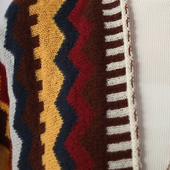 Knitted Wool Geometric Chevron Tassel Shoulder Shawl - Picture 6 of 6